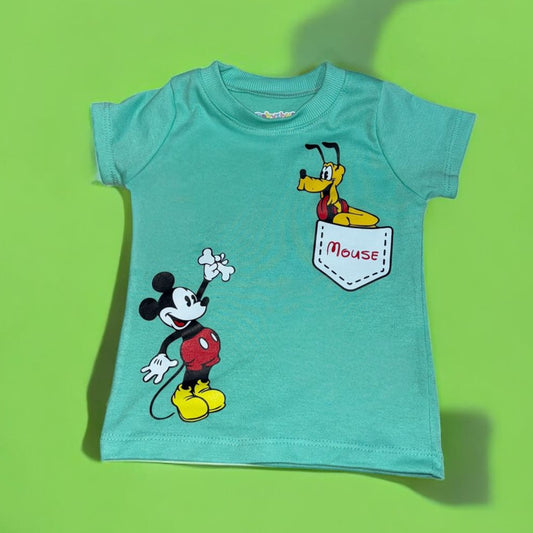Camiseta verde Mickey y Pluto