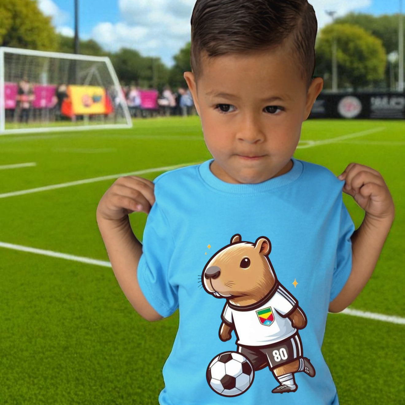 Camiseta azul capibara futbolista