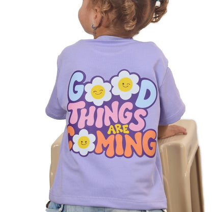 Camiseta oversize lila good vibes