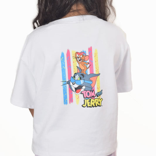 Camiseta oversize blanca Tom y Jerry