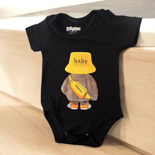 Body negro osito gorro amarillo