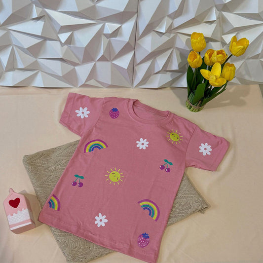 Camiseta Rosado Pastel Arcoiris