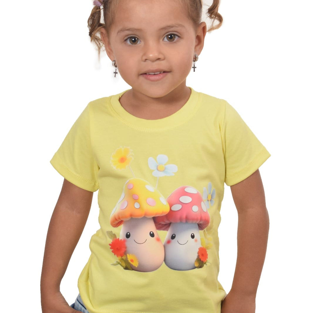 Camiseta amarilla honguitos